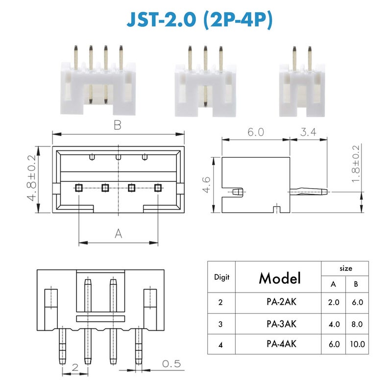 CQRobot JST PH 2.0 mm Pitch 2-Pin/3-Pin/4-Pin Electronic Connector IC Male Plugs, Female Sockets Housing and T-Shaped Crimp Terminal Kit. 150 Sets/750 Pieces Wire-to-Board Adapter Cable Assembly. - Image 4